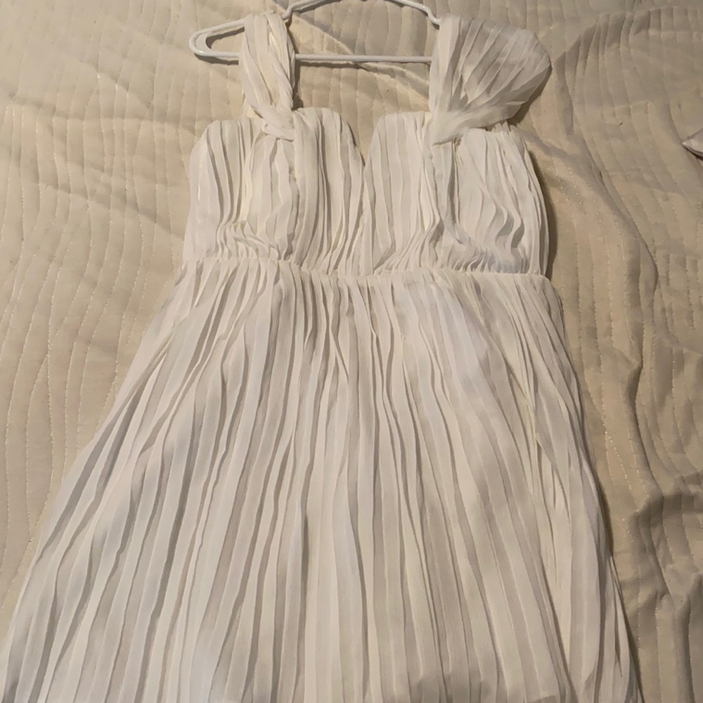 White pleated off shoulder dress